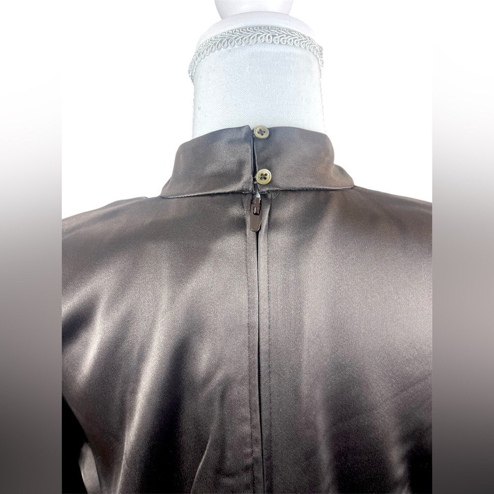 Aritzia Babaton Chocolate Brown Rosalia Ruched Satin Elegant Blouse Mock Neck - Picture 5 of 14